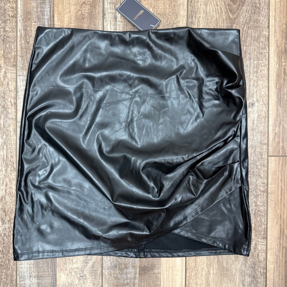 Milumia Womens Black Faux Leather Wrap Mini‎ Skirt High Waist Tulip Hem XL NEW